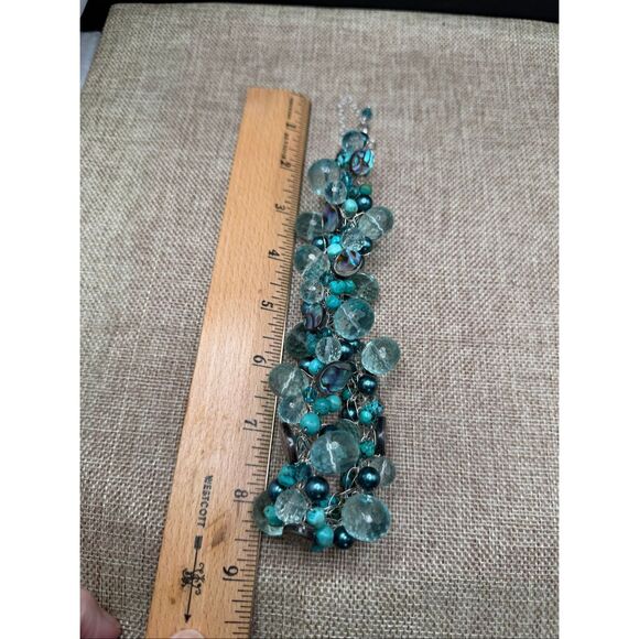 Chunky Aqua Teal Glass & Shell Bead Statement Necklace - Picture 7 of 8